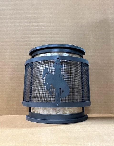 Wyoming bronc wall sconce with mica and steel mesh shade - Made in the USA - Your Western Decor