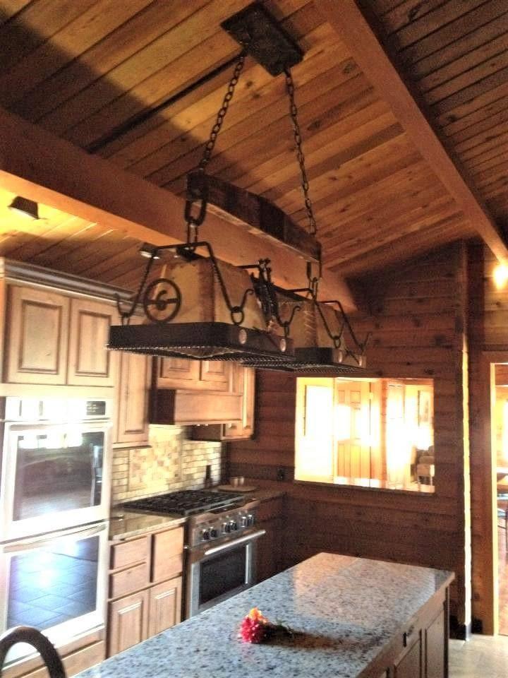 western kitchen island lighting with rawhide shades - made in the USA - Your Western Decor