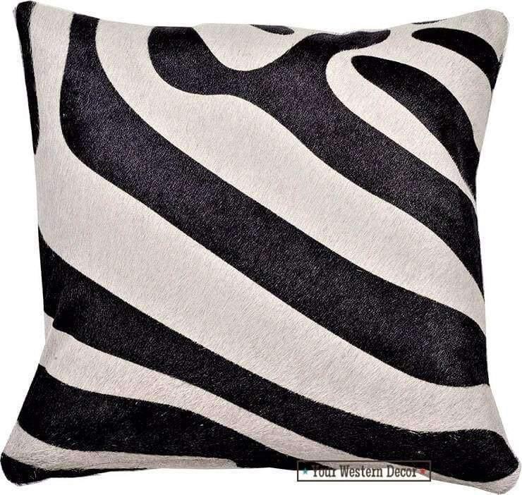 zebra print over white cowhide throw pillow