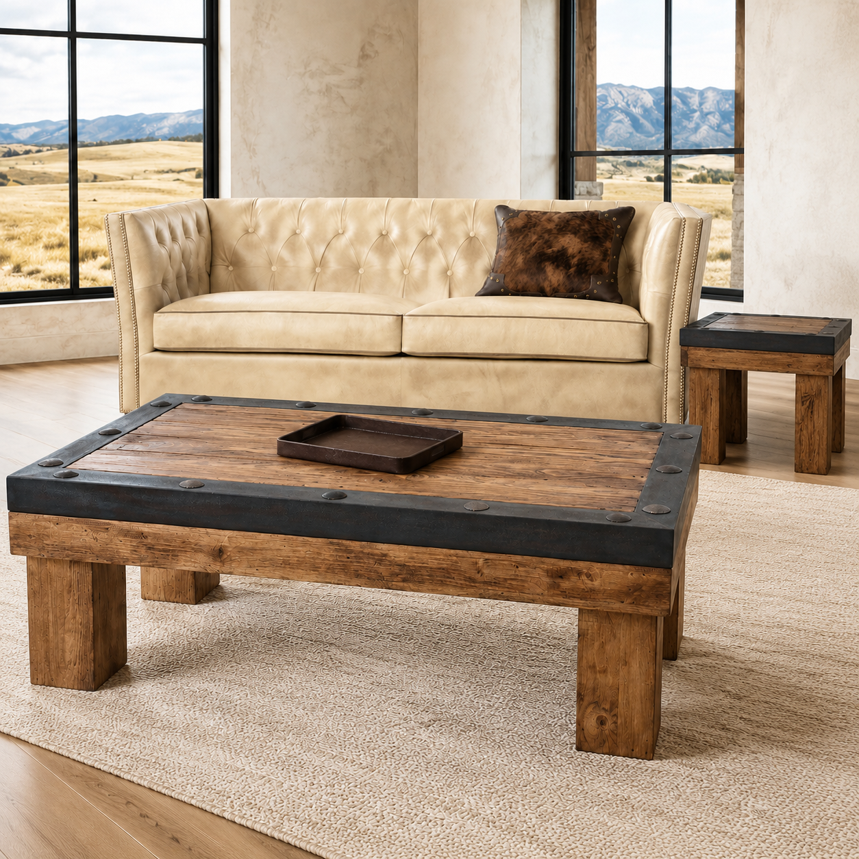 How to Mix Rustic Wood, Iron and Leather in a Luxury Western Living Room