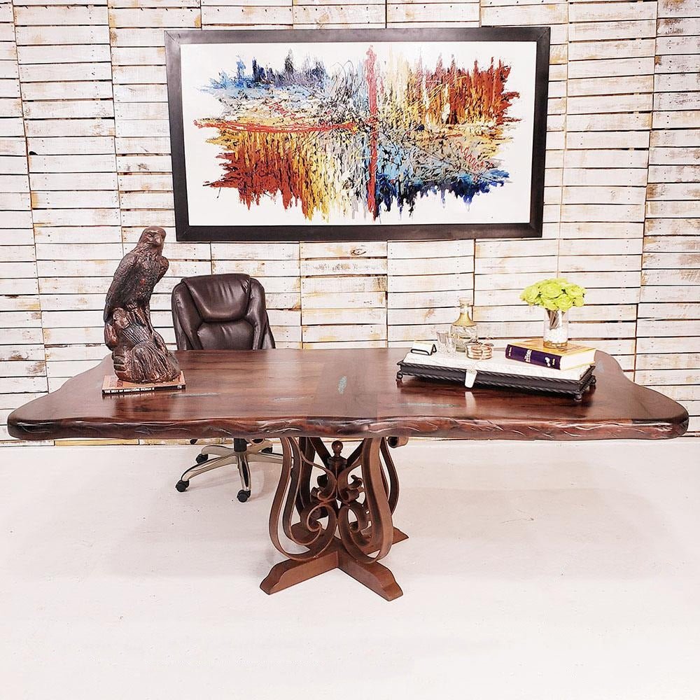 Mesquite top and Iron pedestal conference table - Your Western Decor, LLC