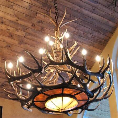 Grande Elk Antler and rawhide chandelier, handmade to order in the USA - Your Western Decor