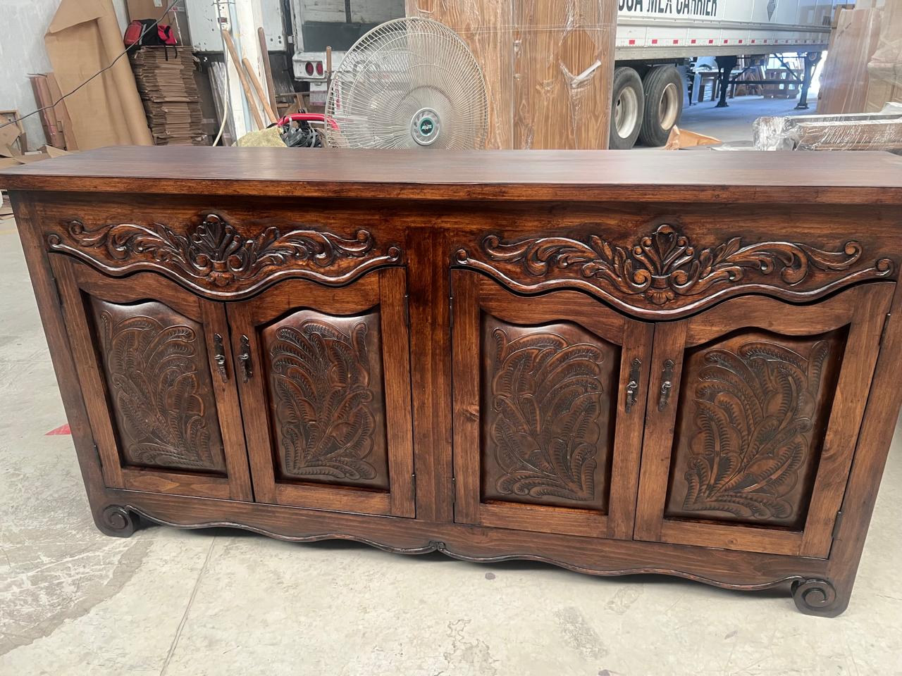 Custom finished and hand carved buffet sideboard - Your Western Decor