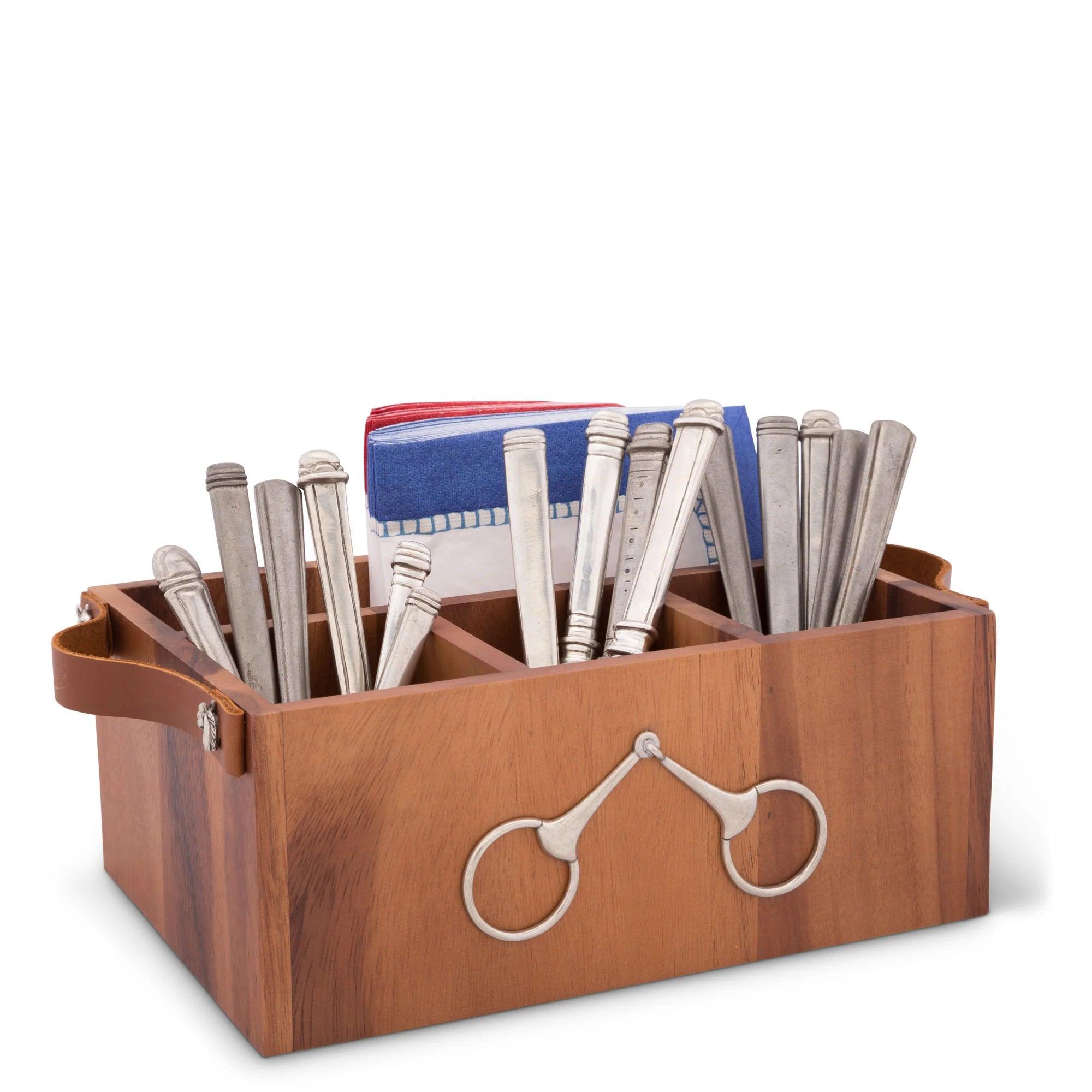 Snaffle bit wood flatware caddy - Your Western Decor