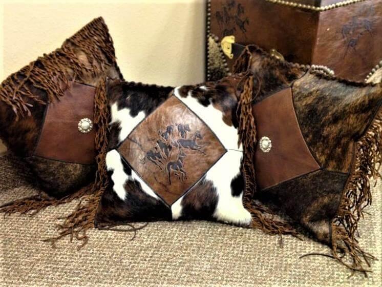 Cowhide and leather western throw pillows made in the USA - Your Western Decor