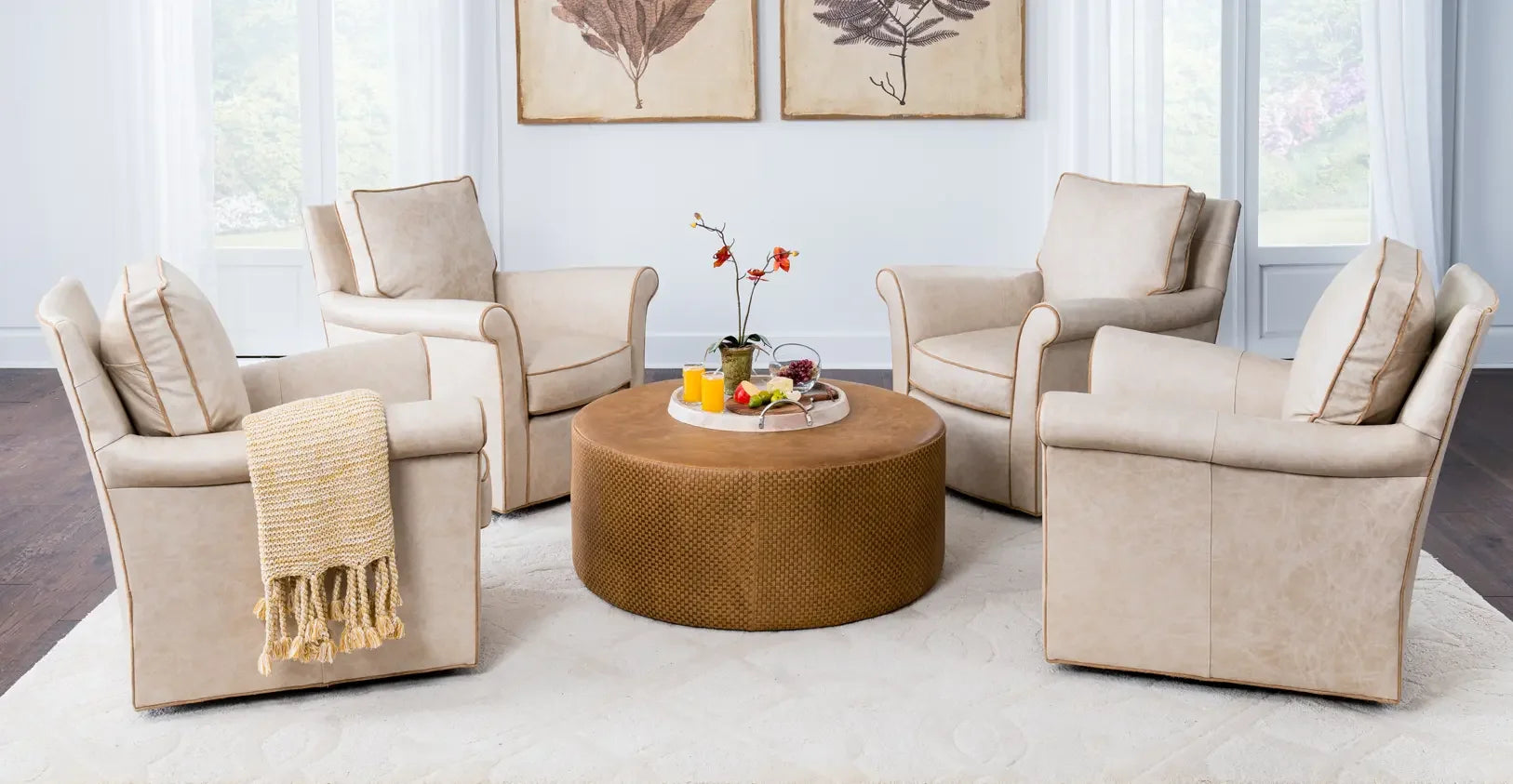 Ivory luxury leather swivel chair - Your Wsetern Decor