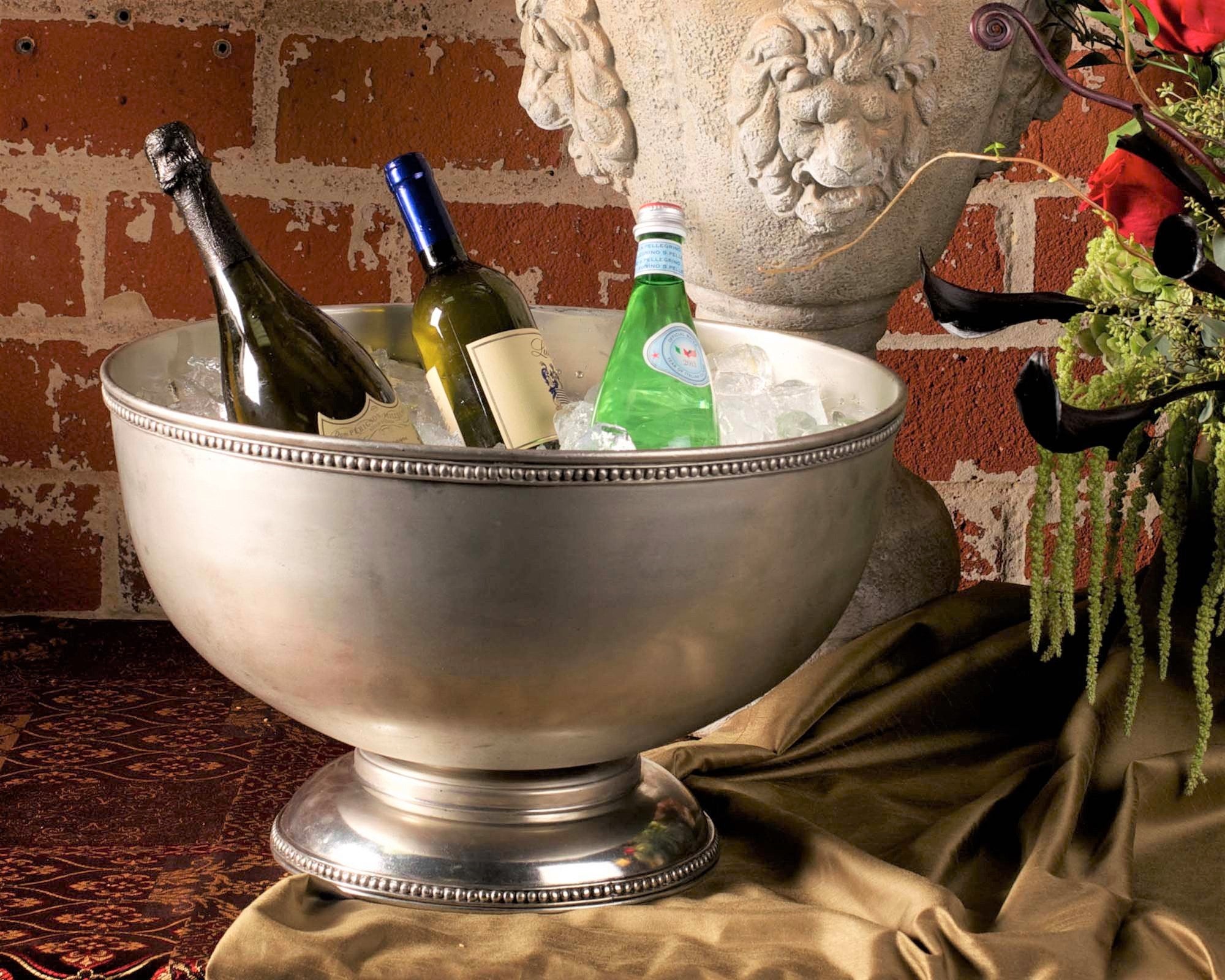 Large pure pewter wine chiller serving bowl - Your Western Decor