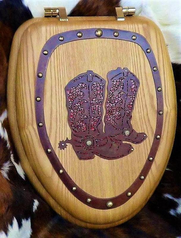 Custom cowboy boots decorated toilet seat - Your Western Decor