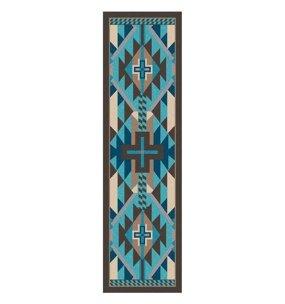 Rustic Cross Southwest Floor Runner - Turquoise - Made in the USA - Your Western Decor