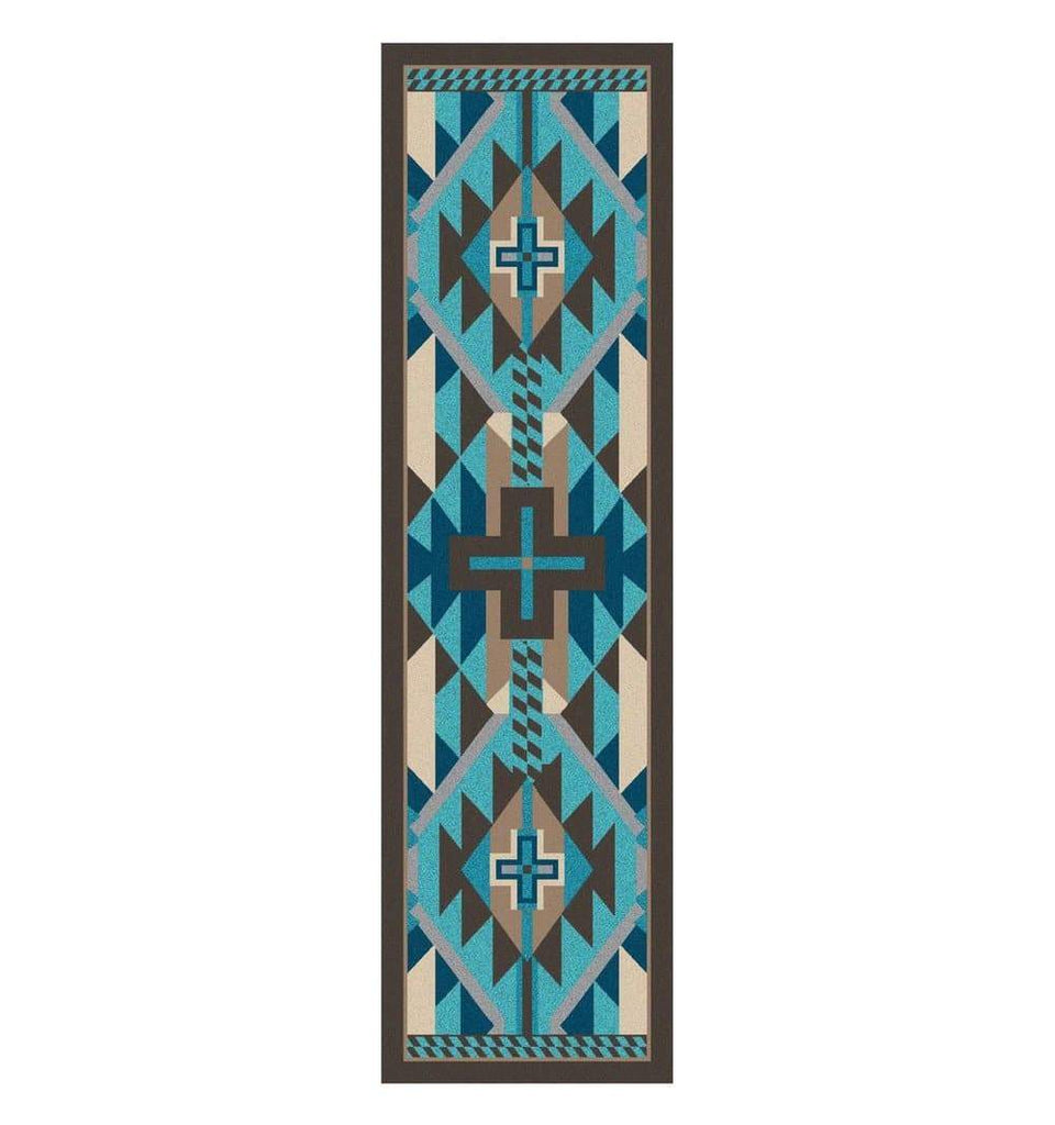Rustic Cross Southwest Floor Runner - Turquoise - Made in the USA - Your Western Decor