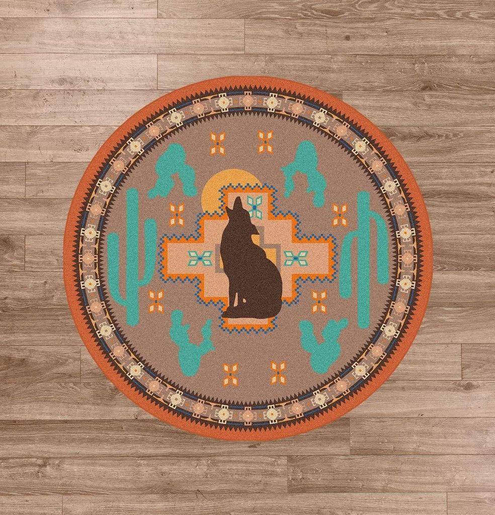 Southwest Coyote Round Area Rug - Made in the USA - Your Western Decor