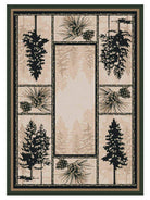 Decorative forest area rug. Pine tress, pine cones, Green beige Made in the USA - Your Western Decor