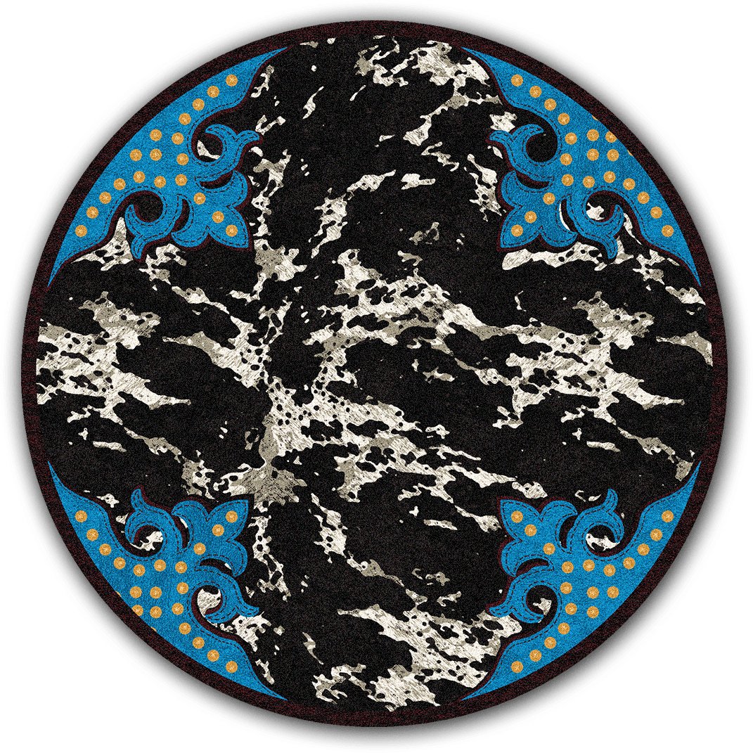 Fancy Cowhide Round Area Rug Turquoise Black & White - Made in the USA - Your Western Decor