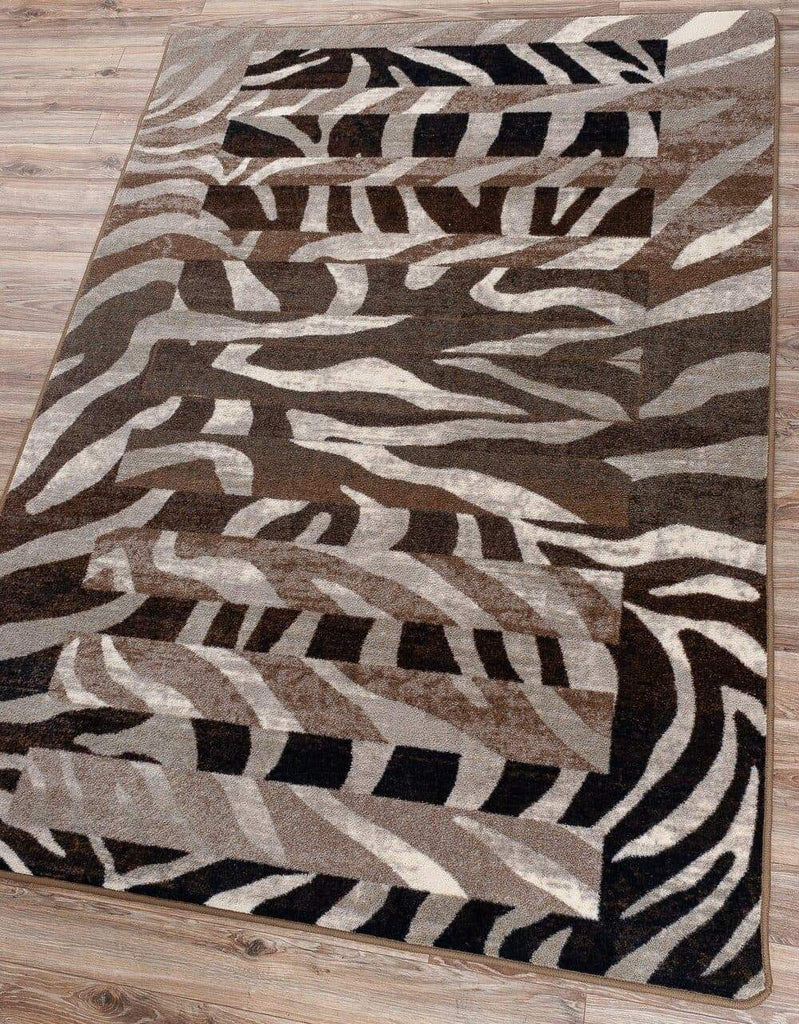 black and brown stripe zebra print area rug. Made in the USA. Free Shipping. Your Western Decor