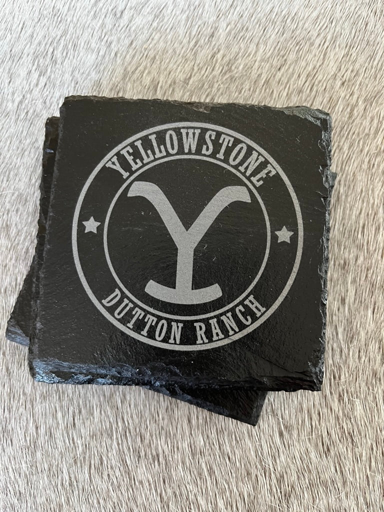 Yellowstone Engraved Square Slate Coasters Set - Your Western Decor