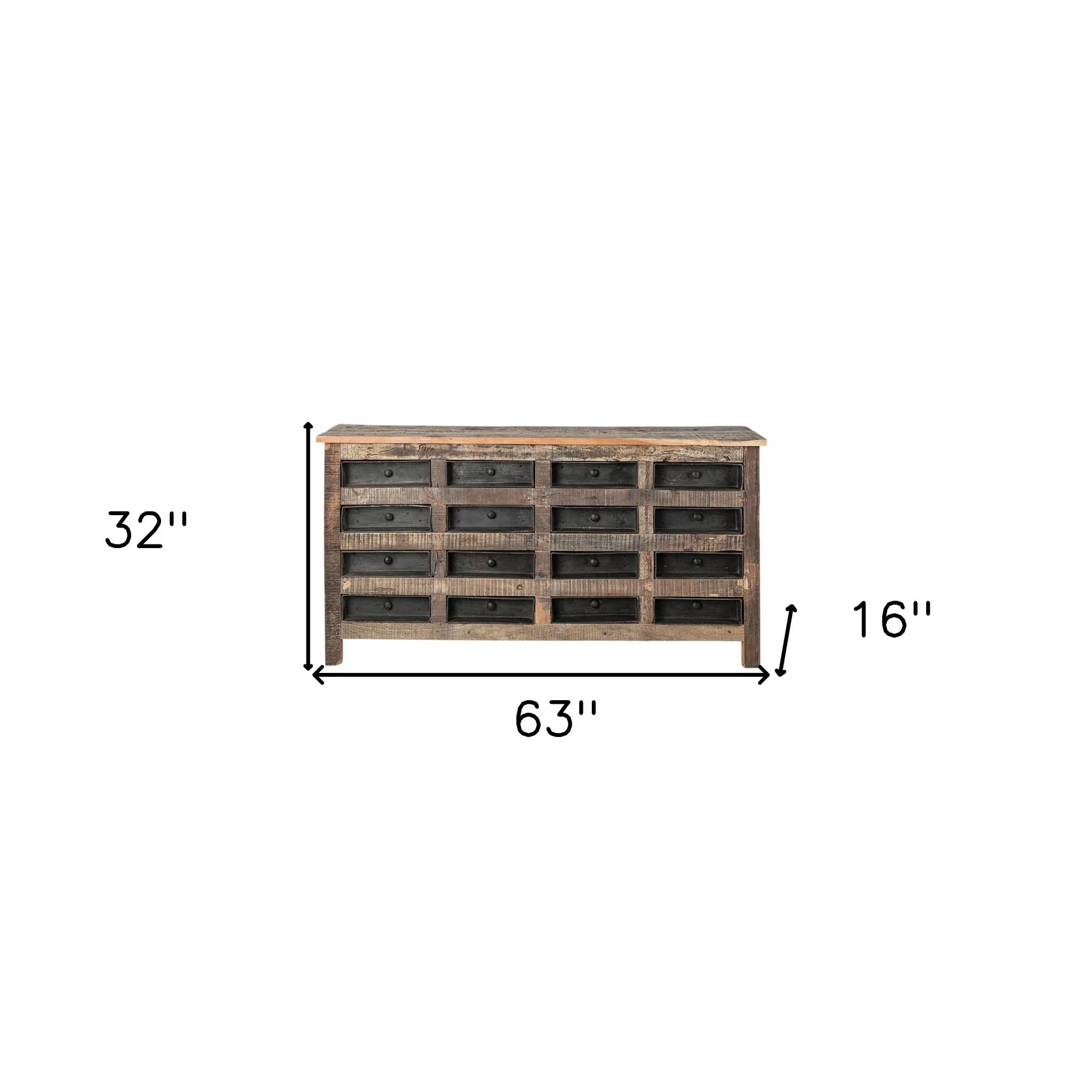Brown & Black Solid Wood 16 Drawer Sideboard measurements