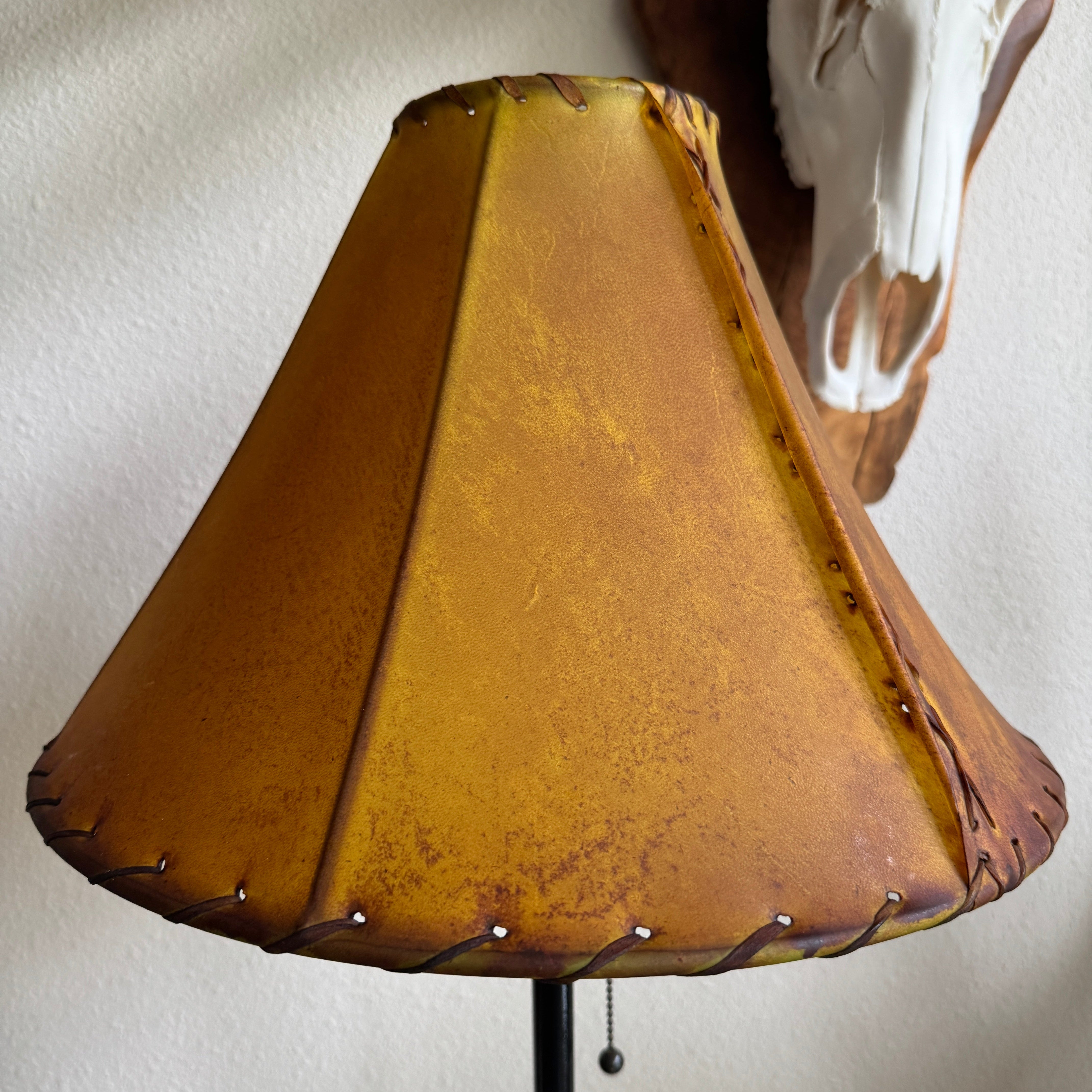 16 inch buckskin brown rawhide leather lamp shade with light off