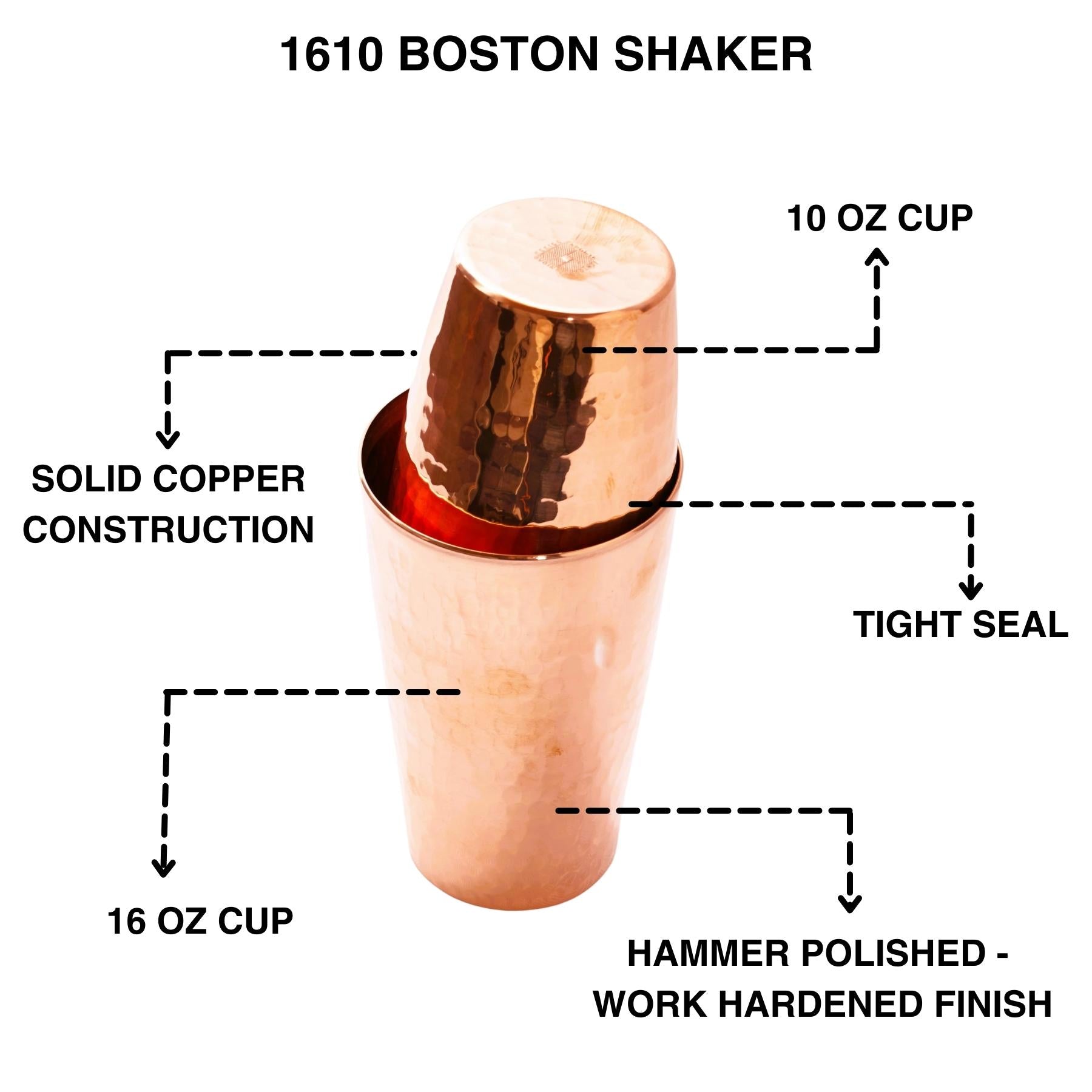 Details of the hammered copper Boston cocktail shaker set - Your Western Decor