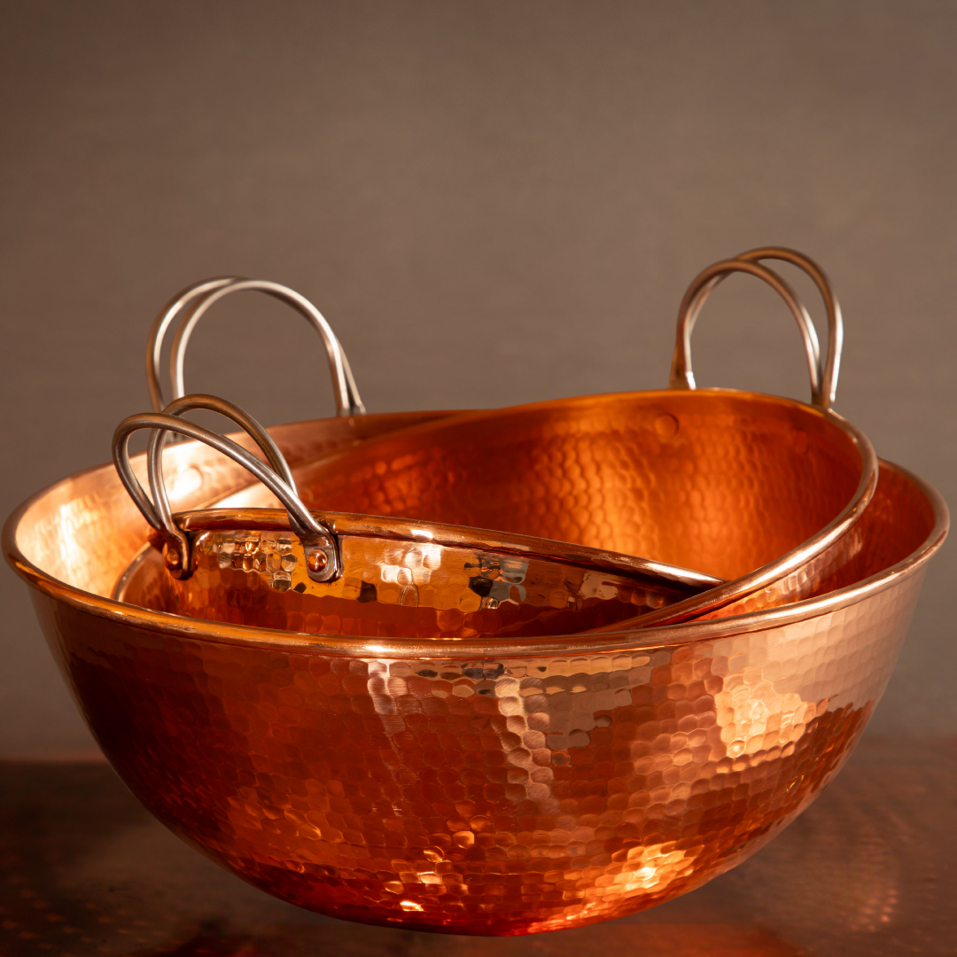 Hammered copper 3-pc mixing bowl set 