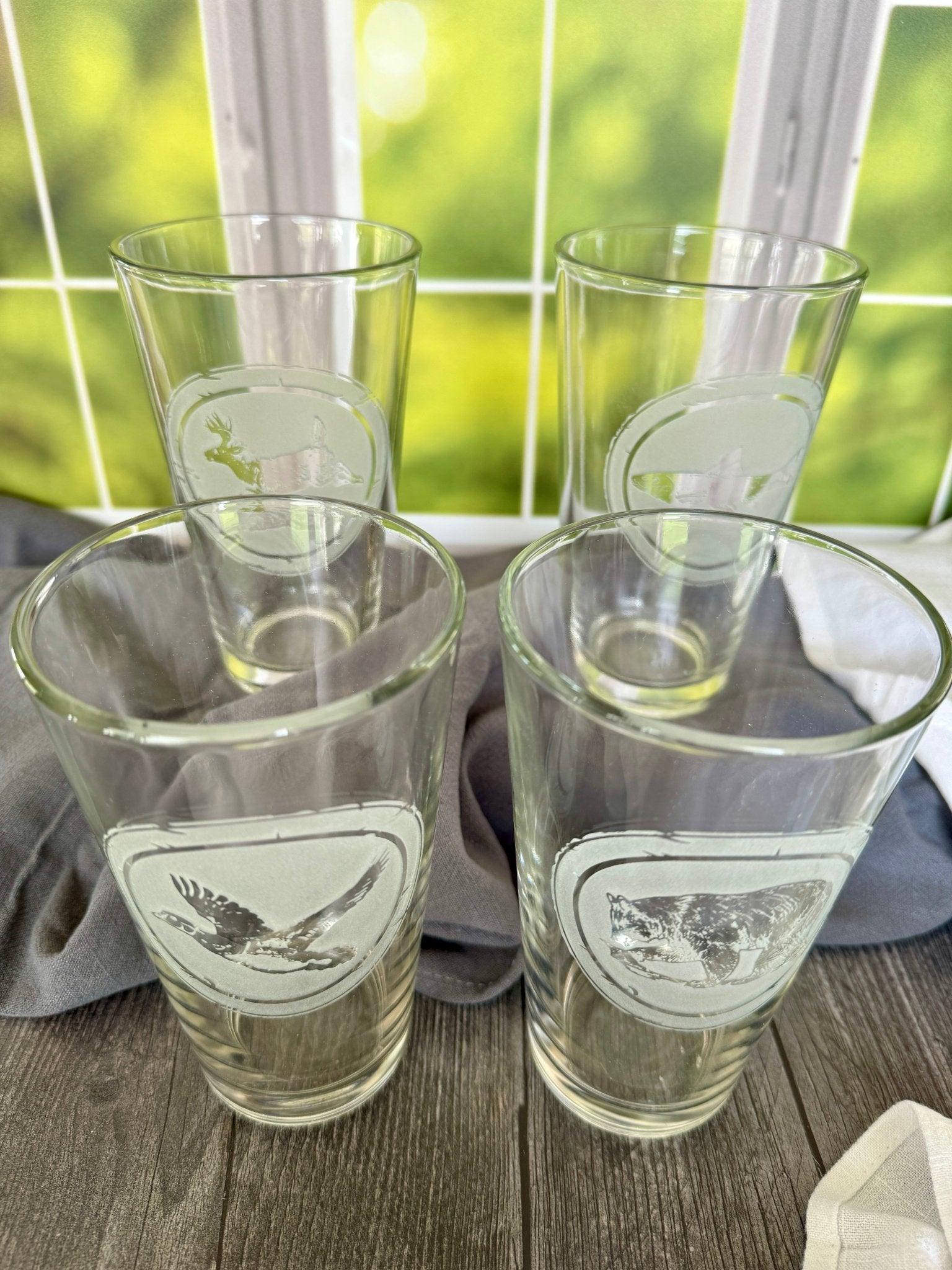 4-pc Deep-Etched Sand-Carved Wildlife Pint Glass Set - Your Western Decor