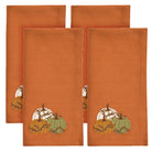 Set of four orange napkins with embroidered pumpkins on a white background - Your Western Decor