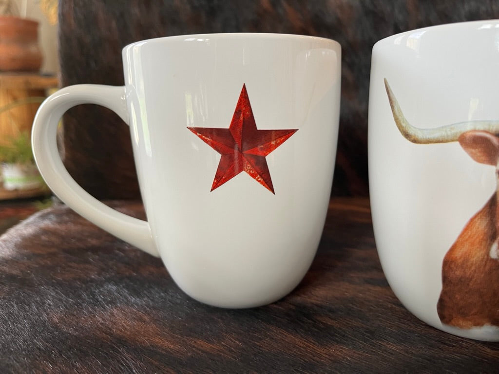 Western ceramic mug with longhorn and western star - Your Western Decor
