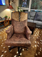 Axis deer hide and leather upholstered office chair made in the USA - Your Western Decor