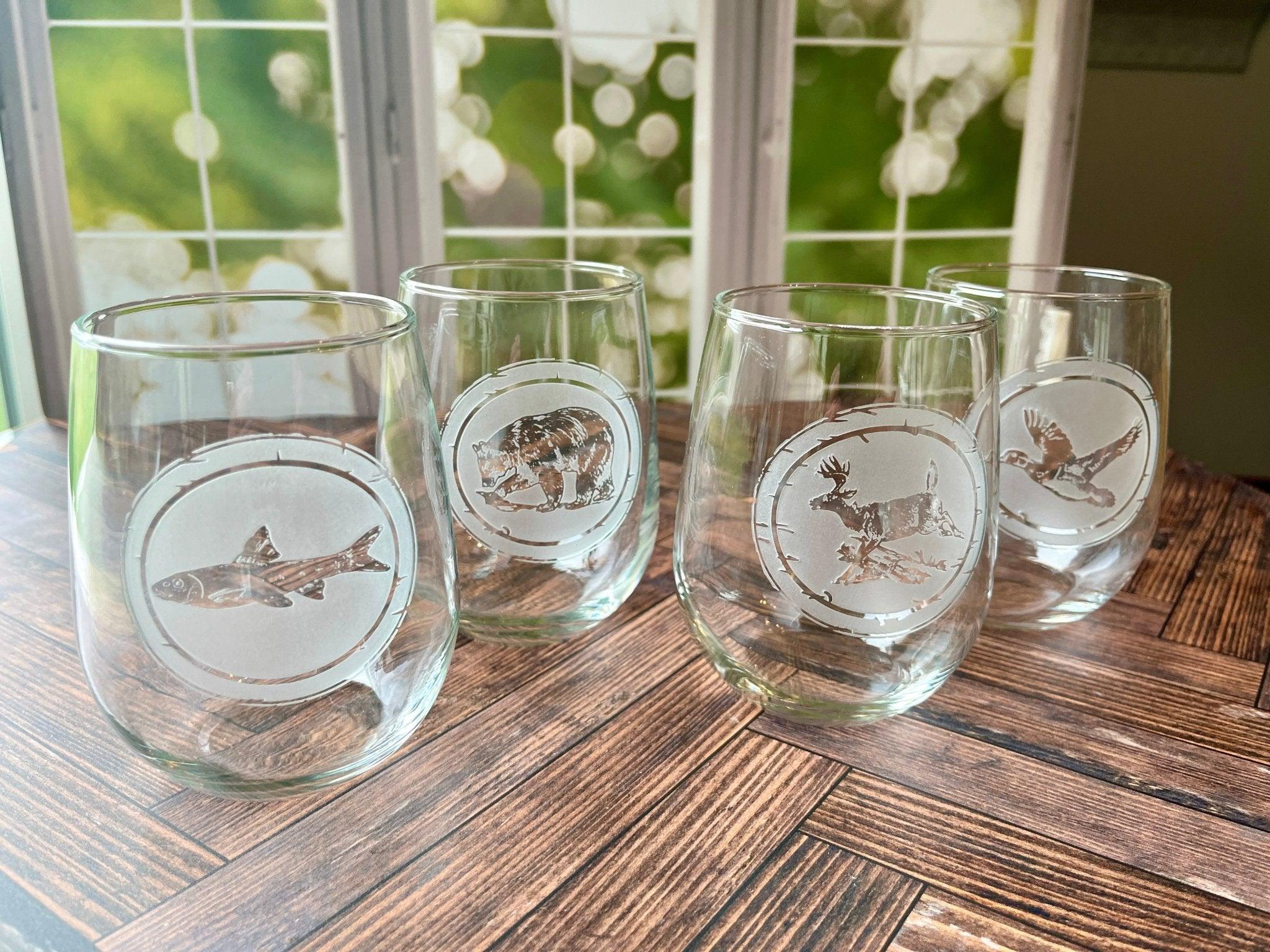 Wildlife Sand Carved Stemless Wine Glasses 4-px set made in the USA - Your Western Decor