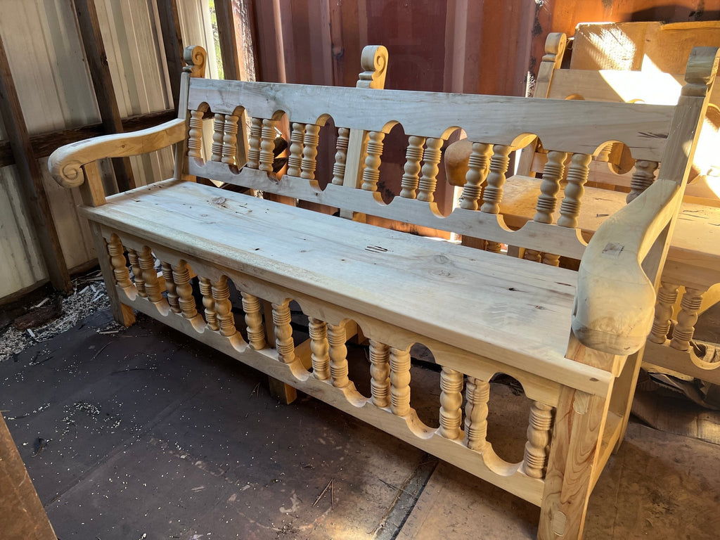 Custom carved Sabino wood outdoor bench - Your Western Decor
