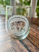 Seep sand carved bear stemless wine glass made in the USA - Your Western Decor