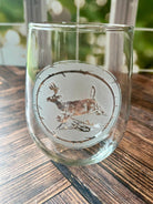 Seep sand carved deer stemless wine glass made in the USA - Your Western Decor