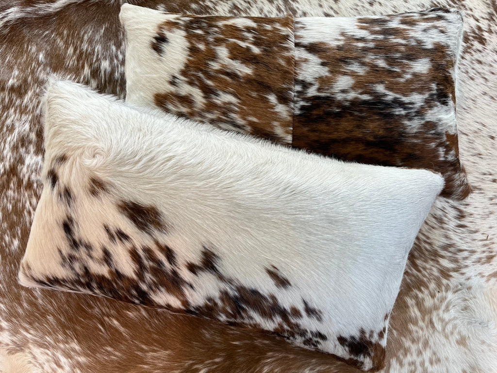 Spotted Tri-Color Cowhide Throw Pillow made in the USA - Your Western Decor