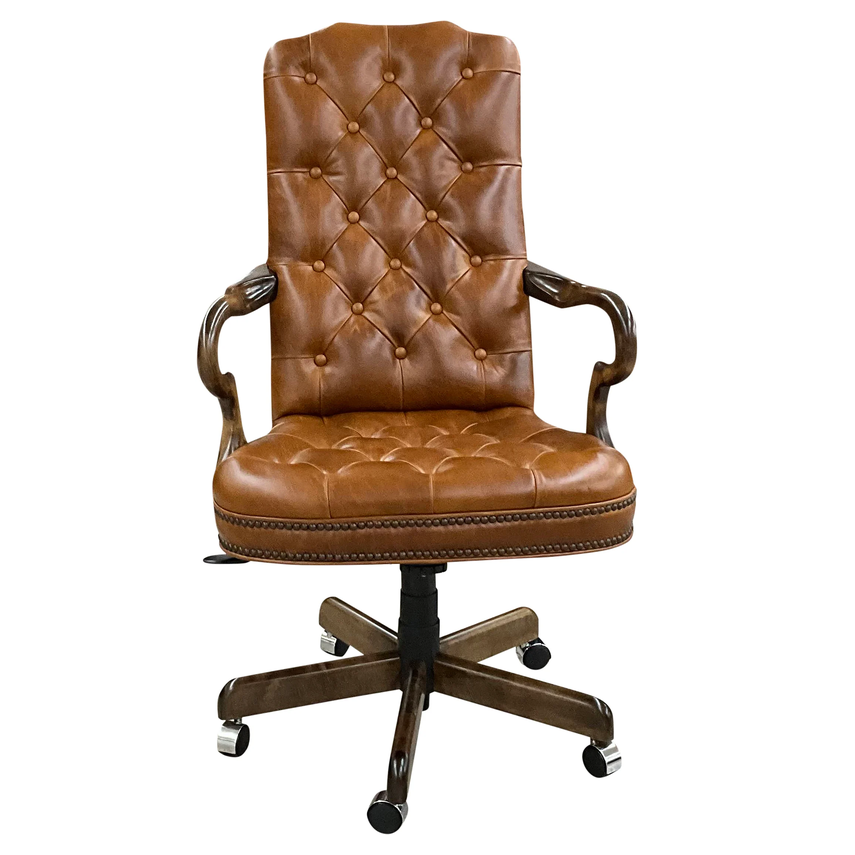 Front view of Hennessy Executive Tufted Leather Office Chair with diamond tufted leather back and seat. Made to order in the USA