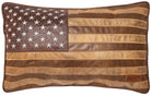 Brown leather American flag pillow with visible Wangler® brand name - Your Western Decor