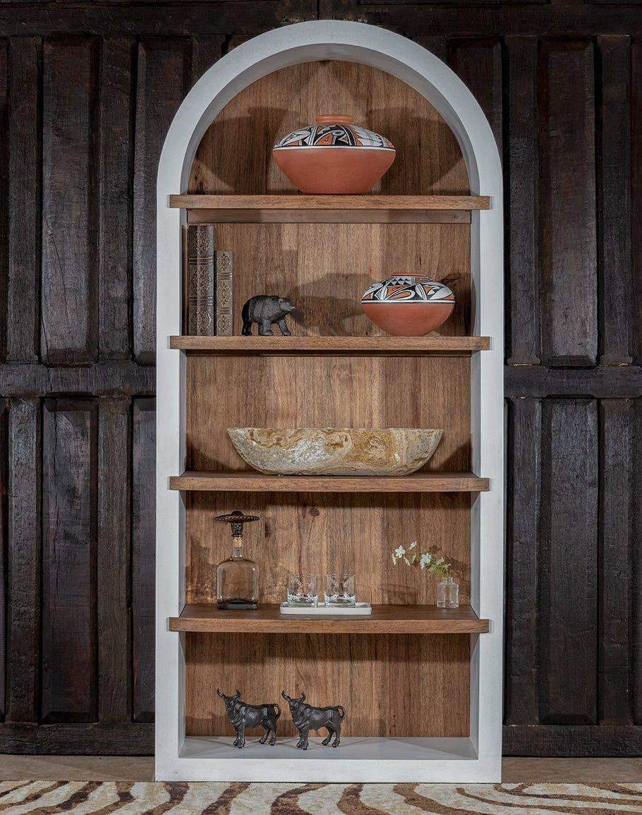 Arched Hickory Bookcase Decorated - Your Western Decor