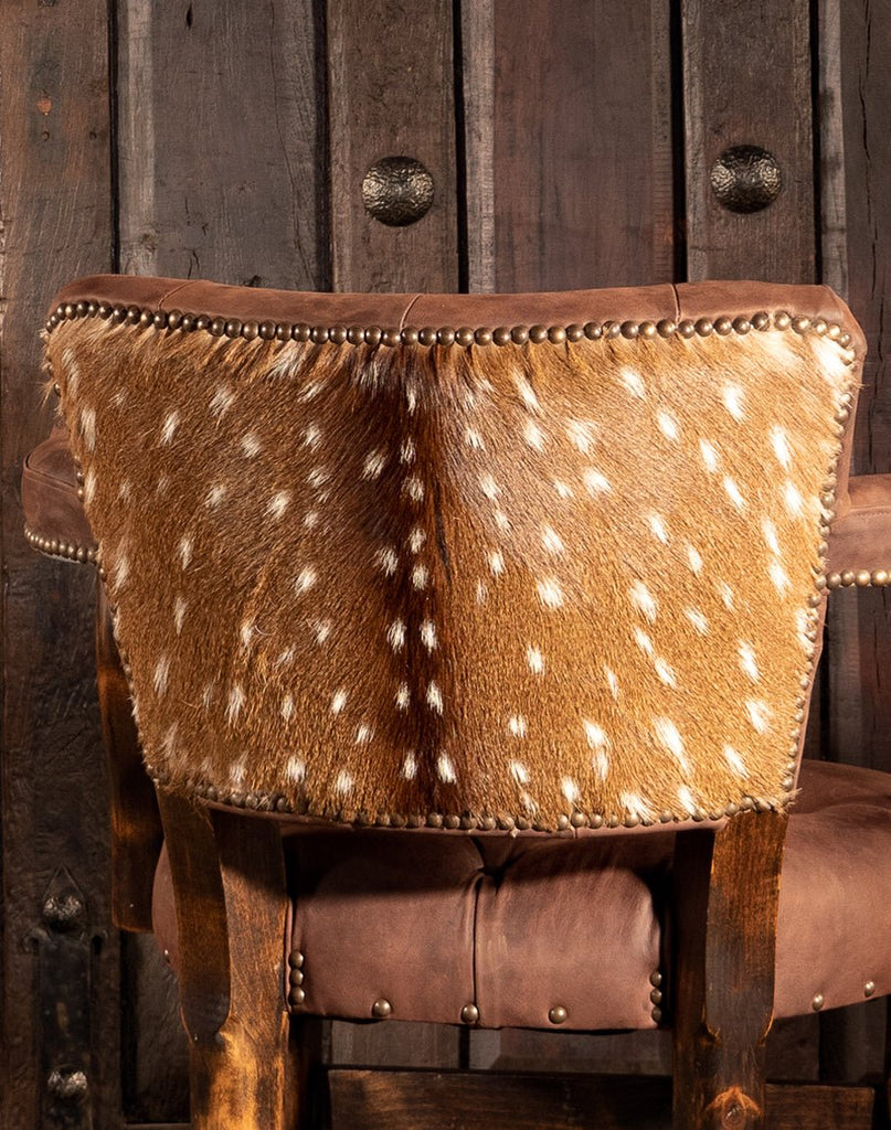 Axis Hide & Leather Upholstered Castor Chair back detail - Your Western Decor