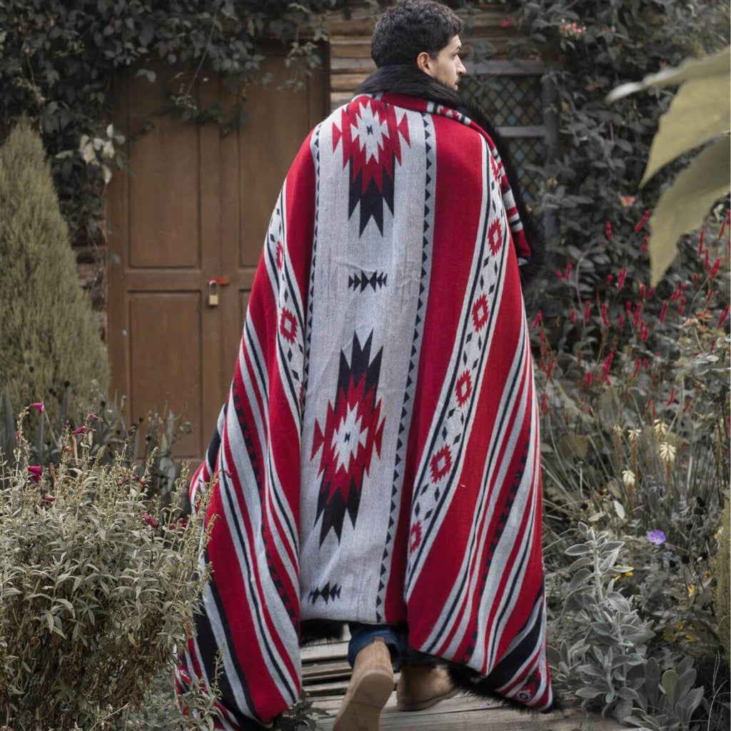 Faux Fur Aztec Blanket Red+Black - Your Western Decor