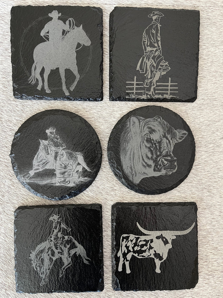 Custom engraved western slate coasters - Made to order - Your Western Decor