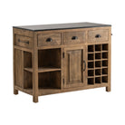 Bengal Mango Wood & Granite Island - Mango Wood with brown Stain - Black hardware - 15 beverage slots - 2 shelves - 3 drawer pulls - Dark Granite top - Your Western Decor