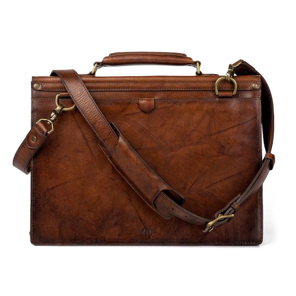 Benjamin Hickory Leather Executive Briefcase back - Your Western Decor