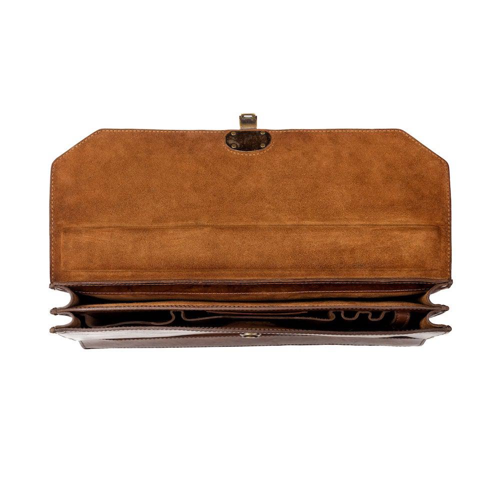 Benjamin Hickory Leather Executive Briefcase open - Your Western Decor