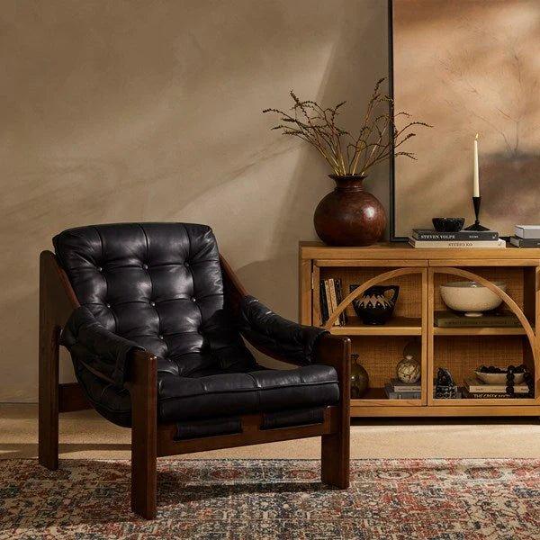 Tuft Sling Seat Black Leather Chair - Your Western Decor