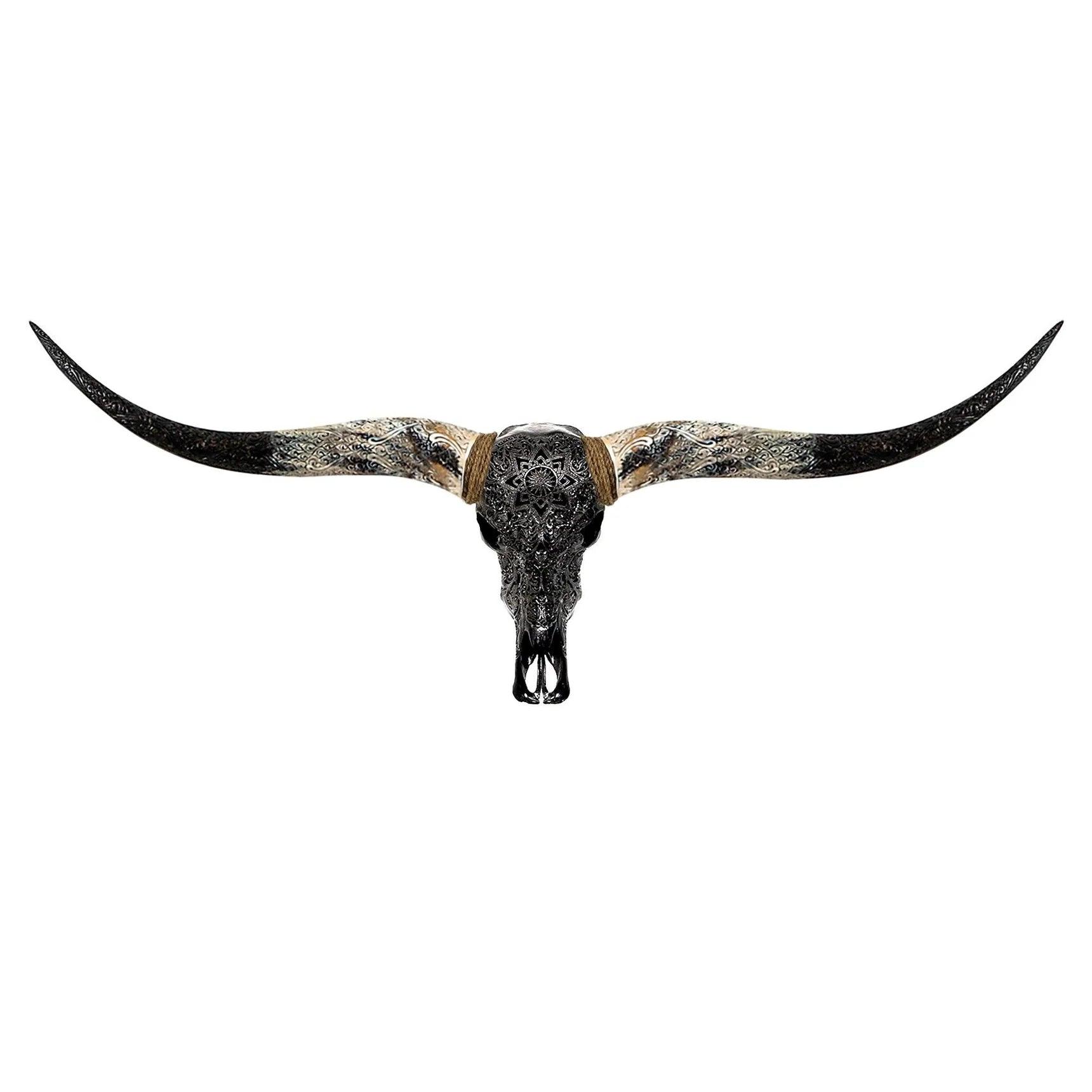 Mandala Carved Longhorn Skull Black - Your Western Decor