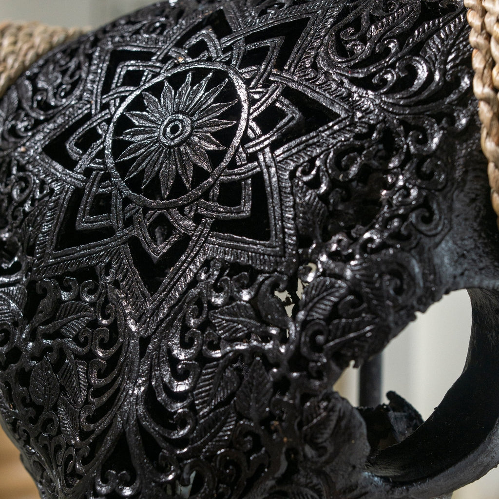 Mandala Carved Longhorn Skull Black - Your Western Decor