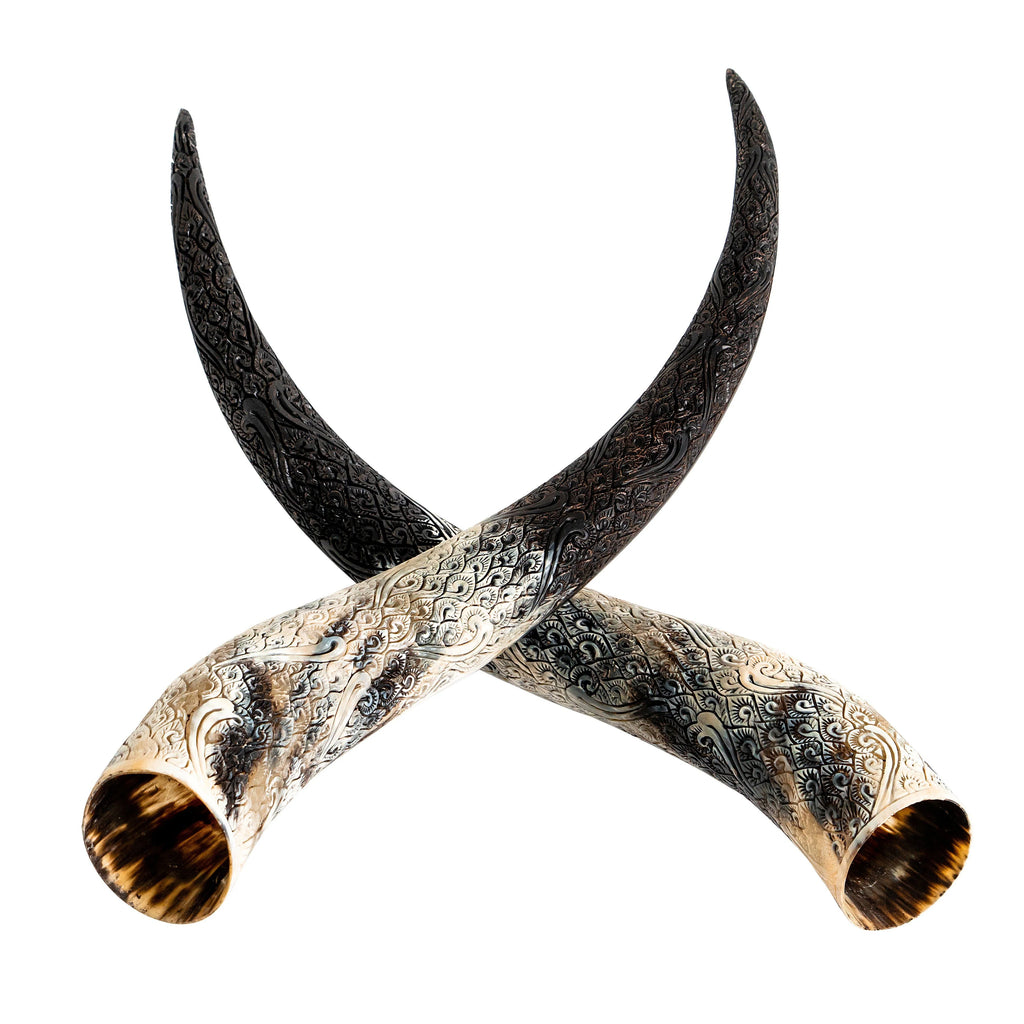 Mosaic Black Mirror Longhorn Horns hand carved - Your Western Decor