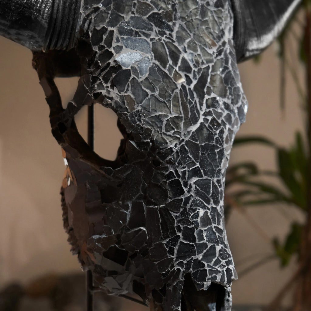 Black Glass Mosaic Steer Skull - Your Western Decor