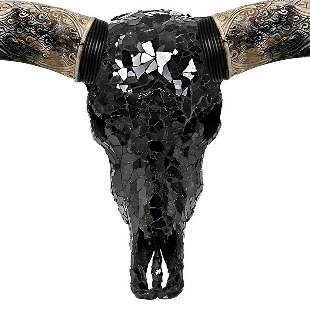 Mosaic Black Mirror Loghorn Skull - Your Western Decor