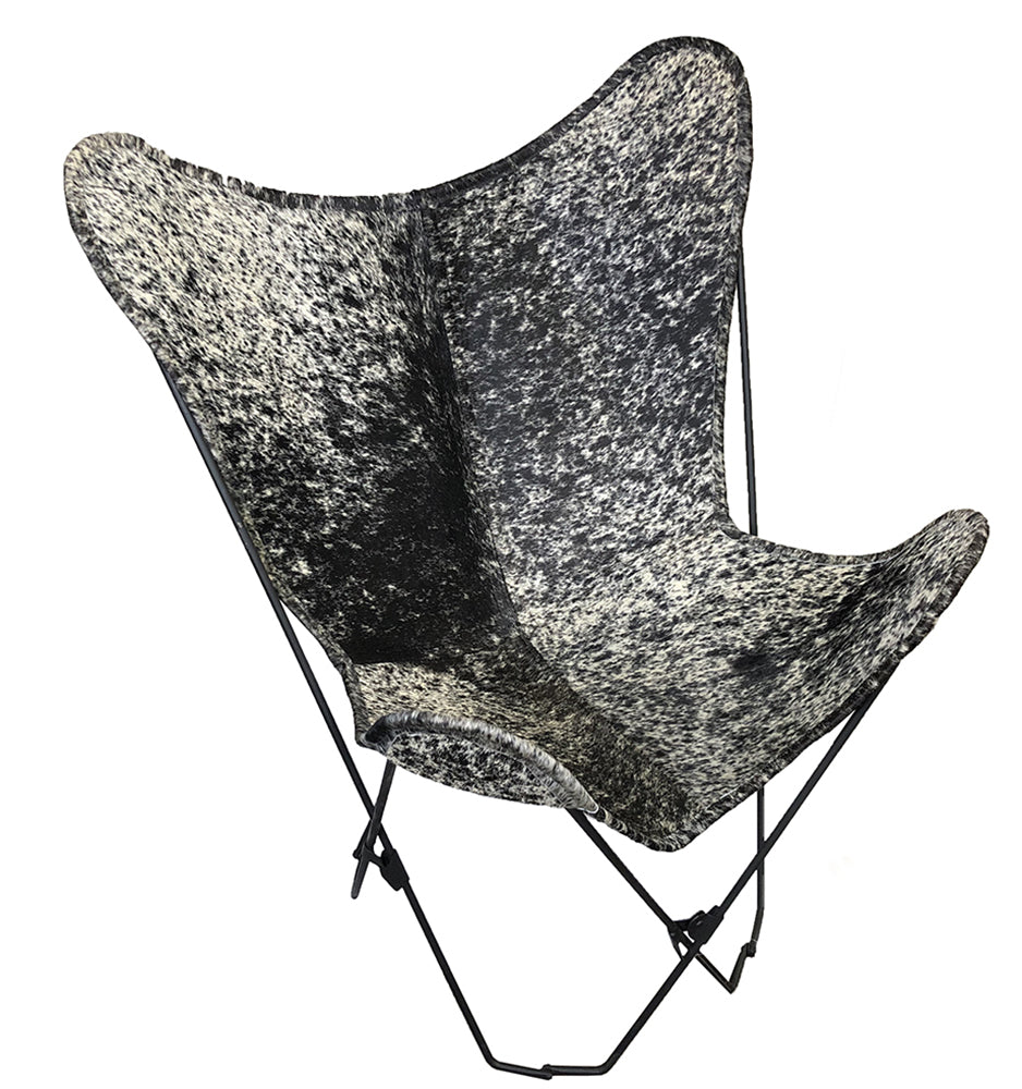 Cowhide Salt & Pepper Butterfly Chair -  Black & White Salt & Pepper Cowhide - Natural Hide - Black Legs - Your Western Decor