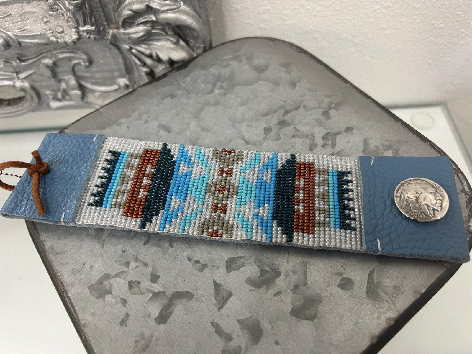 Blue Pendleton Blanket Beaded Bracelet | Your Western Decor