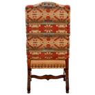 Dining Chair with patterned fabric and wooden frame with nail tacking detail